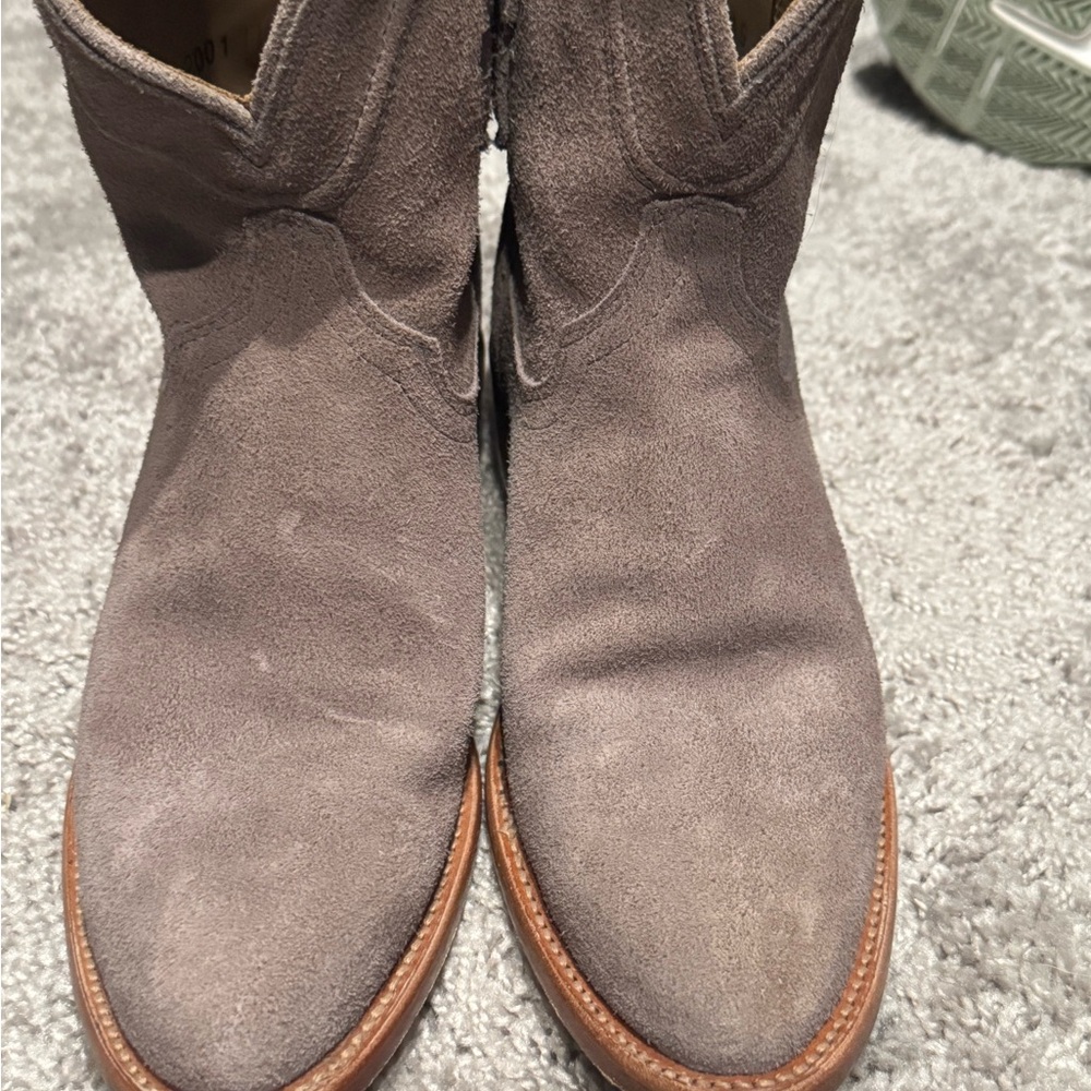 Tecovas taupe suede ankle boots